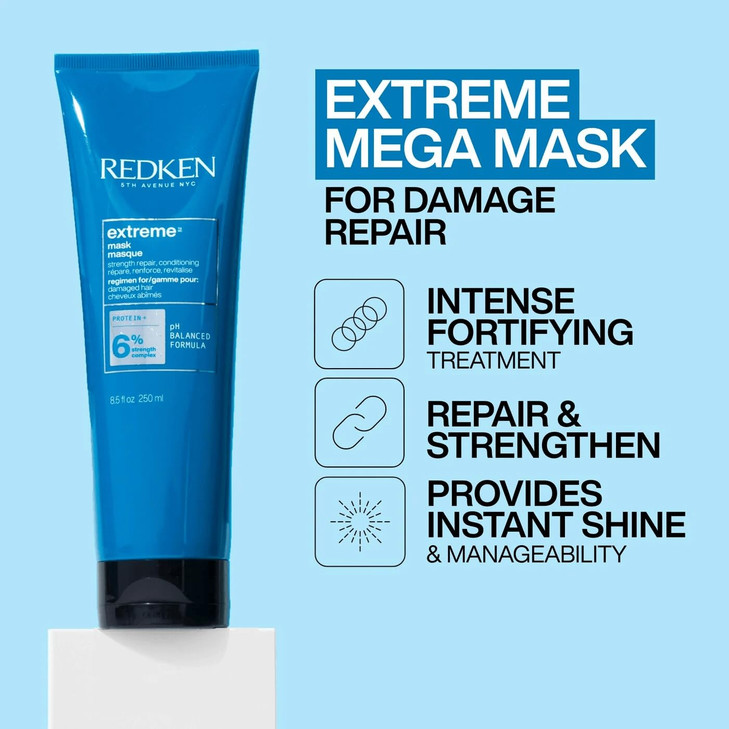Redken Extreme Hair Mask For Damanged, Brittle Hair - Fortifies & Strengthens, 8.5 Fl Oz