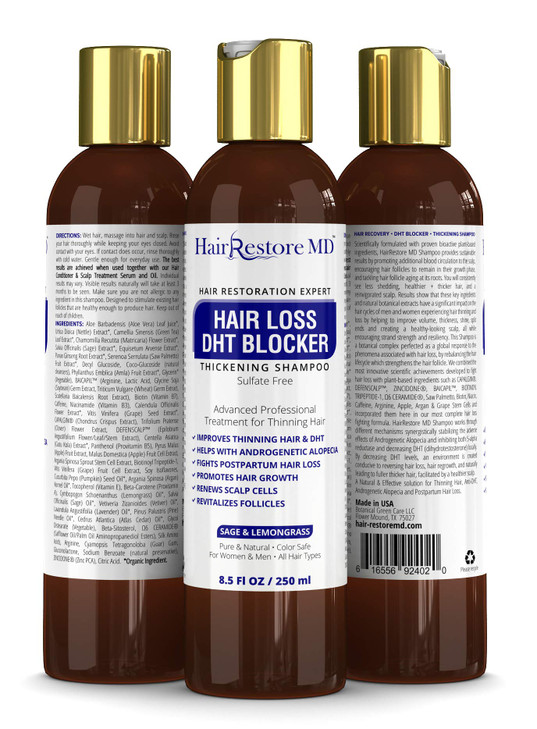 Hair Loss DHT Blocker Shampoo with Sage & Lemongrass, Biotin Volumizing Caffeine Shampoo for Hair Regrowth and Thickness, Sulfate-Free for Men & Wome