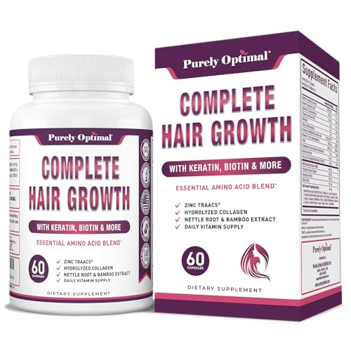 Purely Optimal Hair Growth Vitamins  Supports Thicker, Stronger Hair Growth, Healthy Skin & Nails  Biotin, Collagen, Keratin  Easy-to-Take, Unflav