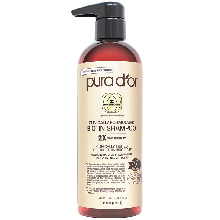 PURA D'OR Professional Grade Biotin Shampoo, Clinically Proven Anti-Thinning Hair Care, 2X Concentrated DHT Blocker Hair Thickening Products For Wome
