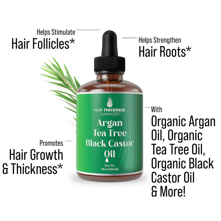 Argan + Tea Tree + Black Castor Oil for Hair Growth. Strengthens & Hydrates Thinning, Dry Hair for a Healthier-Looking Scalp. For Women & Men  Vegan