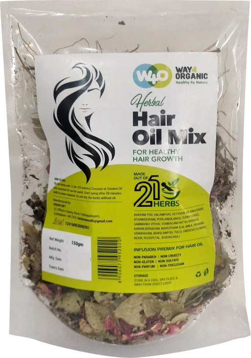 Herbal Hair Oil Mix of 21 Herbs for Thick Long Hair Growth 150 grams, Hairfall, Hair Repair, Scalp Care, Haircare Products Both for Men & Women - Way