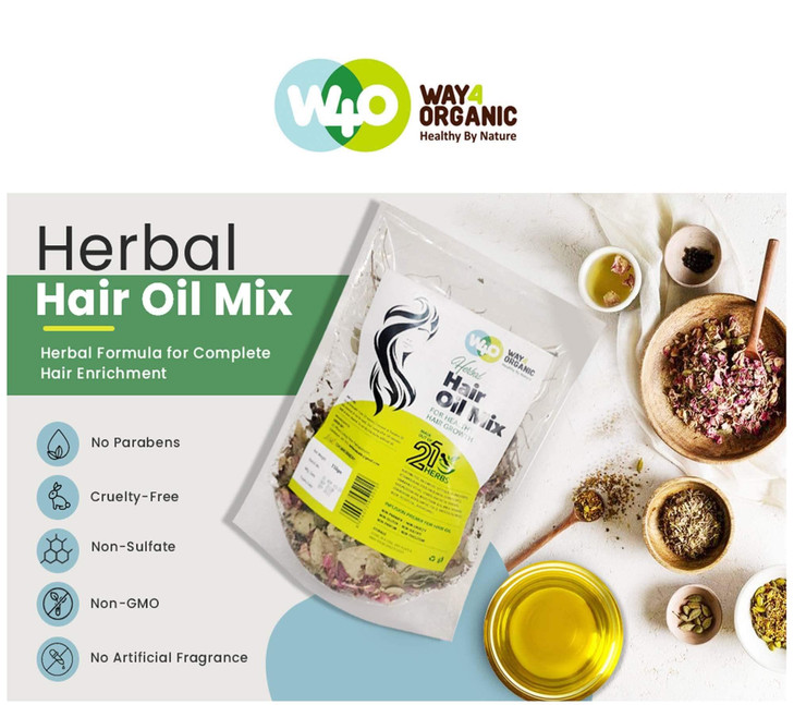 Herbal Hair Oil Mix of 21 Herbs for Thick Long Hair Growth 150 grams, Hairfall, Hair Repair, Scalp Care, Haircare Products Both for Men & Women - Way