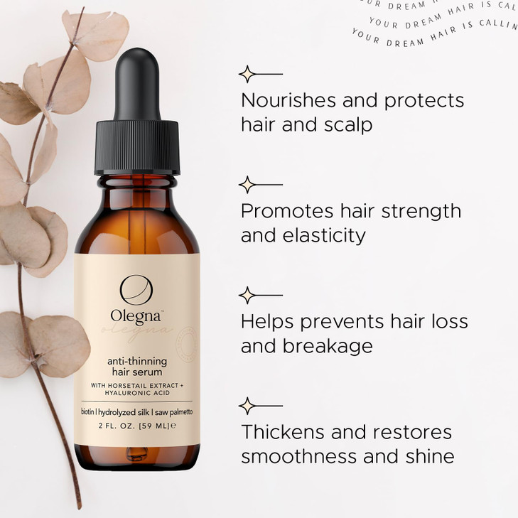 Olegna Biotin Hair Growth Oil for Women - Hair Serum for Frizzy and Damaged Hair - Prevents Hair Loss & Breakage - With Vitamin D & E + Hyaluronic Ac