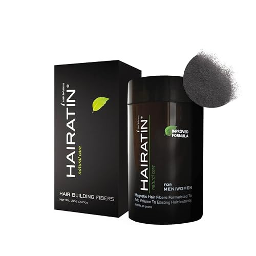 HAIRATIN Building Fibers for Thinning Hair, Black, 28G - Achieve Fuller, Natural Looking Results, Instantly Conceals Hair Loss in 10 Seconds, Thicken