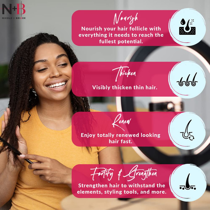 Nicole + Brizee N+B Hair Growth Vitamins - with Biotin, Vitamin C, Zinc, and Vitamin B12 - Natural-Based Hair Care Formula - Made in The USA - (30 Da