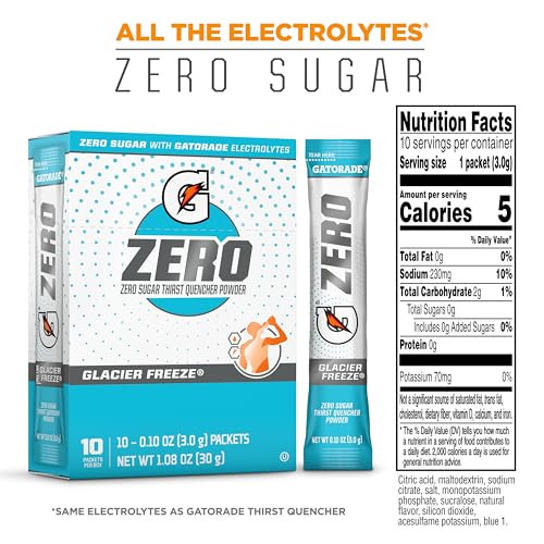 Gatorade G Zero Sports Drink Mix Powder Packets, Glacier Freeze, Electrolyte Powder Drink Mix for Hydration, Zero Sugar, Total 120 Packets