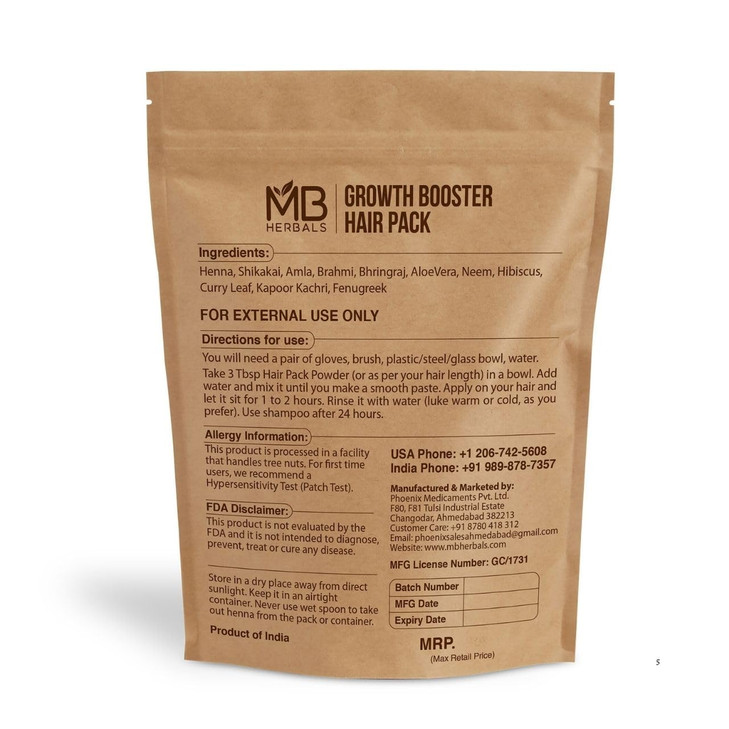 MB Herbals Growth Booster Hair Pack | Blend of Henna Shikakai Amla Brahmi Bhringraj Aloe Vera Neem Hibiscus Curry Leaves Fenugreek & Kapoor Kachri Po