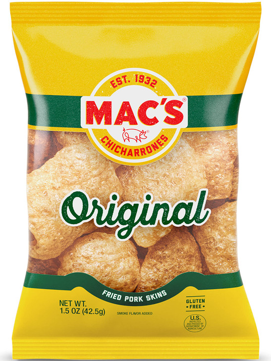Mac's Crunchy Chicharrones, Low Carb, Keto Friendly Snack (Original, 5 Ounce, Pack of 4)