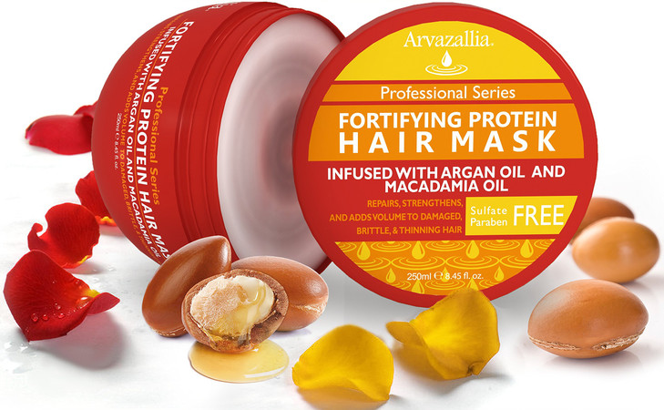 Arvazallia Fortifying Protein Hair Mask and Deep Conditioner with Argan Oil and Macadamia Oil Hair Repair Treatment for Damaged, Brittle, or Thinning