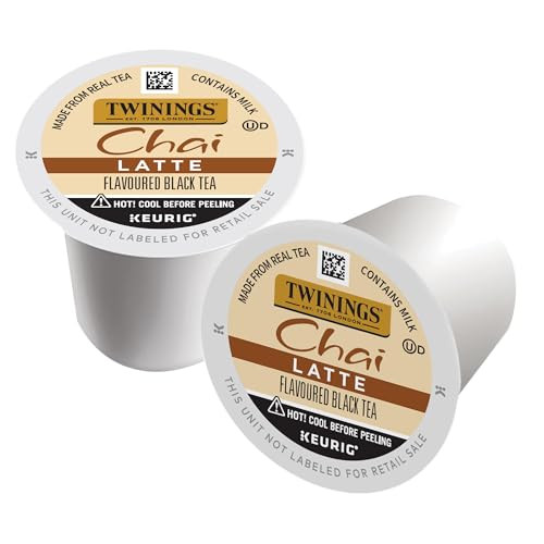 Twinings Chai Latte Black Tea K-Cup Pods for Keurig, 22 Count (Pack of 1), Creamy, Slightly Sweet, Less Sugar, Caffeinated, Enjoy Hot or Iced