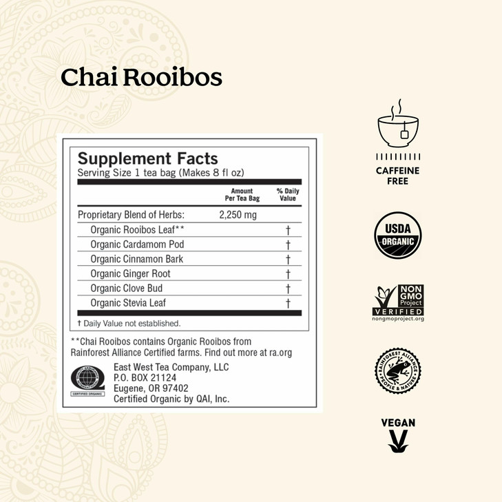 Yogi Tea Chai Rooibos Tea - 16 Tea Bags per Pack (6 Packs) - Spiced Organic Rooibos Tea - Provides Antioxidants - Caffeine-Free - Includes Cardamom,