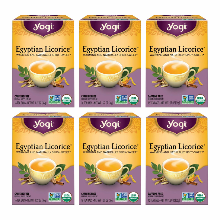 Yogi Tea - Egyptian Licorice Tea (6 Pack) - Warming and Naturally Spicy Sweet - Soothing and Caffeine Free - 96 Organic Herbal Tea Bags