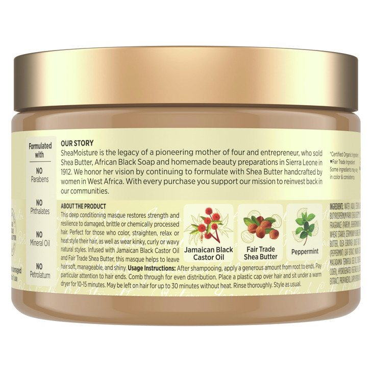 SheaMoisture Jamaican Black Castor Oil Treatment Masque Jamaican Black Castor Oil For Dry Hair Paraben Free Hair Mask 11.5 oz