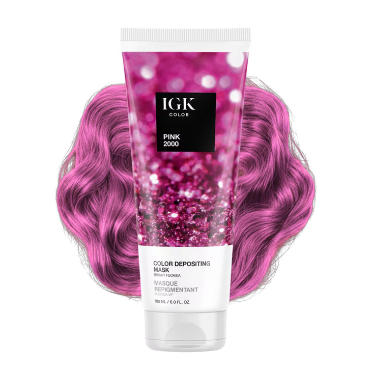 IGK Color Depositing Mask PINK 2000 - Bright Fuschia | Conditioning + Hydrate + Shine | Vegan + Cruelty Free | 6 Oz
