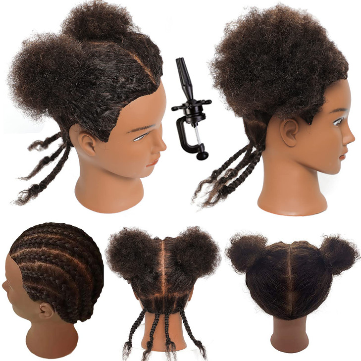 Mannequin Head with 100% Human Hair - Afro Style for Braiding & Styling Practice