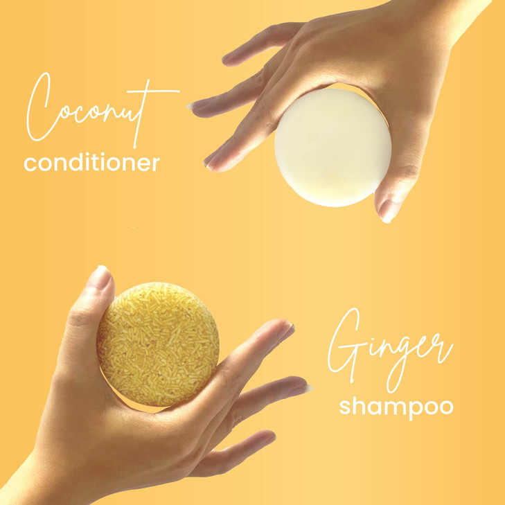 Muun Ginger Shampoo and Conditioner Bar Pack 3 - Hair Growth & Regrowth, Anti Hair Loss, Strengthen & Volumize, pH Balanced - Sulfate & Silicone Free