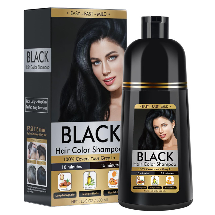 BOJICA Black Hair Dye Shampoo 3 in 1 for Gray Hair, Hair Color shampoo for Women, Natural Shampoo Hair Dye-100% Grey Hair Coverage/Herbal Ingredients