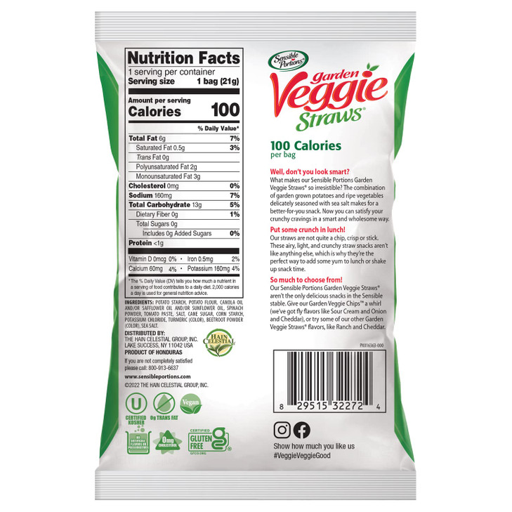 Sensible Portions Sweet & Salty Straws Variety Pack, Apple Straws and Sea Salt Veggie Straws, 0.75 oz Bag (Pack of 24)