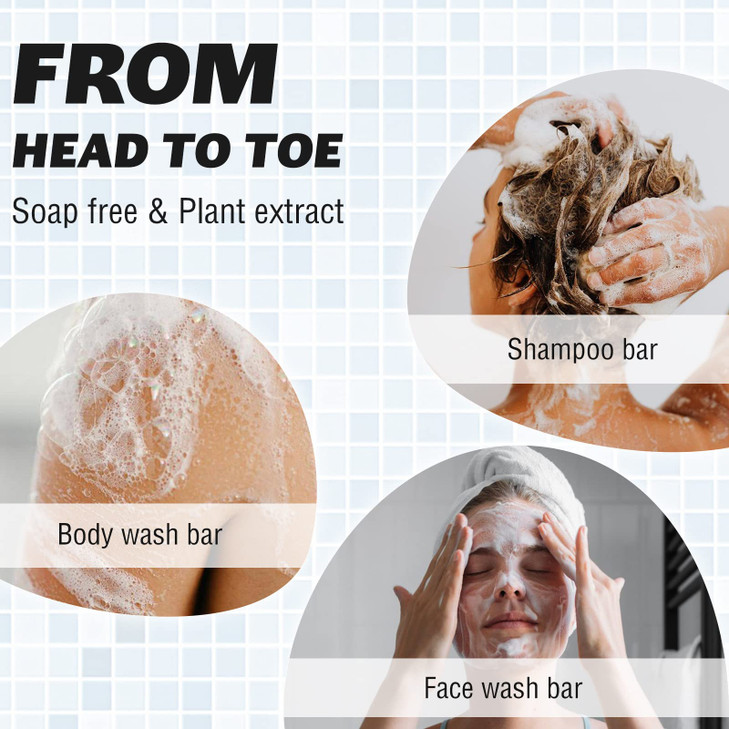 SAPHUS 3-in-1 Shampoo Bars for Hair, Body, Face & Beard | Acidified Bar Soap Moisturizing & Cleansing Bar for Men, Women, Kids | pH Balanced, Sulfate