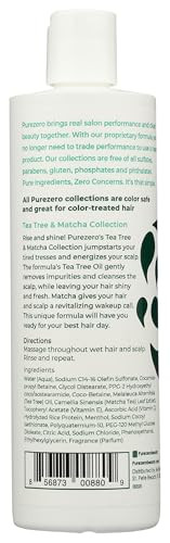 Purezero Tea Tree & Matcha Shampoo - Minty Nourishing & Invigorating Scalp Treatment - Zero Sulfates, Parabens, Dyes Vegan and Cruelty Free - 12 oz