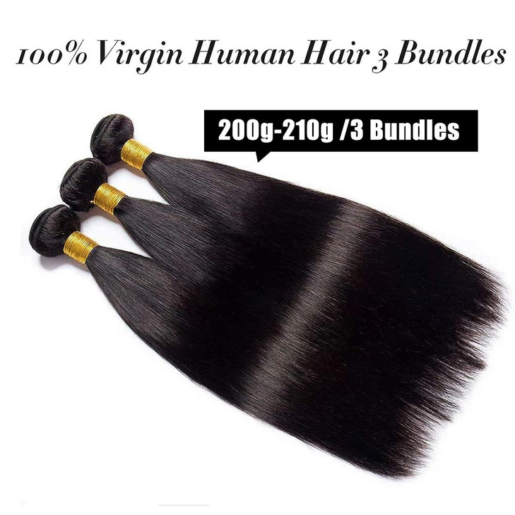 Straight Human Hair 3 Bundles 16 16 16 Inch Weave Unprocessed Virgin Weave Hair Human Bundles for Women Straight Hair Weft Natural Black Color Hair E