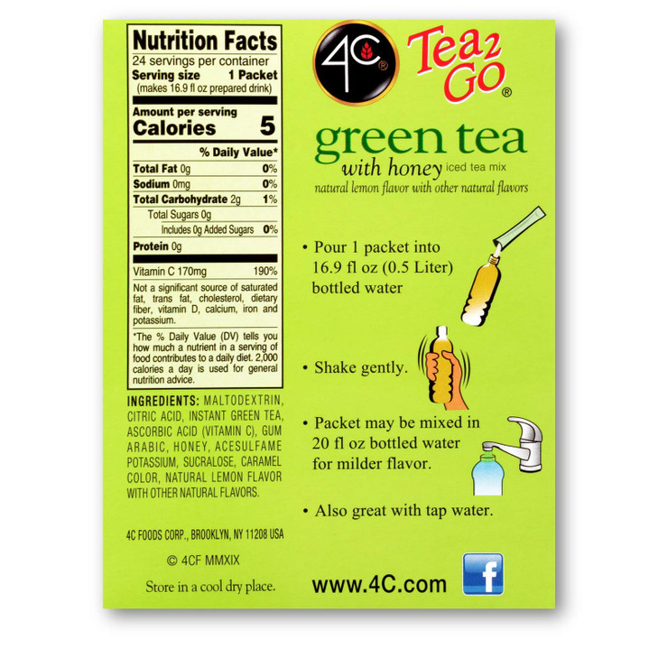 4C Totally Light Tea 2 Go Green Tea, Ice Tea Mix, Sugar Free, 20-Count Boxes (Pack of 3)