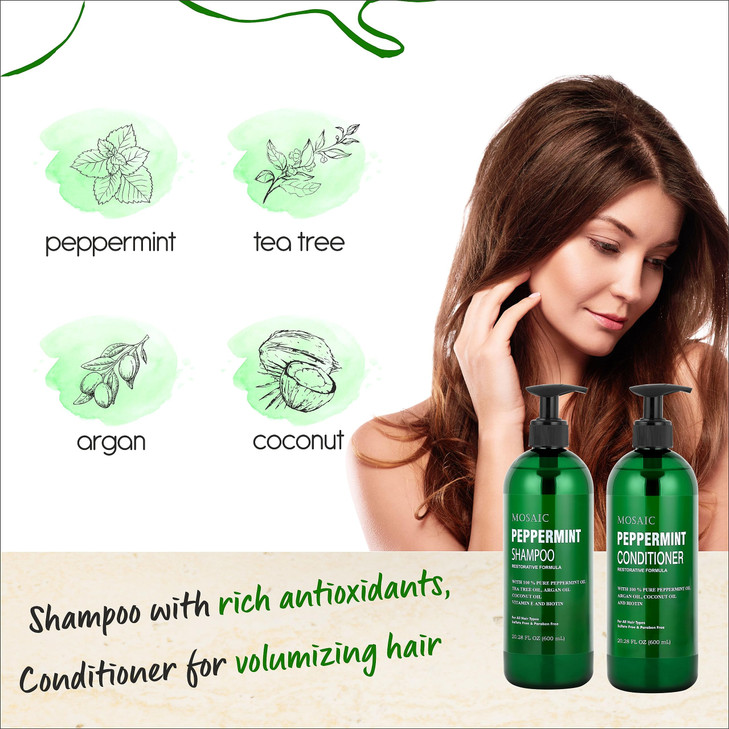Peppermint Oil Shampoo and Conditioner Set for Hair Growth and Thickening - For Thinning Hair and Hair Loss Treatments for Women & Men, Sulfate Free,
