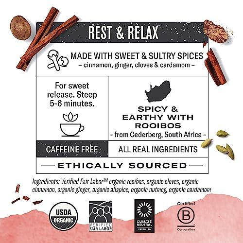 Numi Organic Rooibos Chai Tea, 18 Tea Bags, Red Tea with Cinnamon, Allspice & Ginger, Caffeine Free (Packaging May Vary)