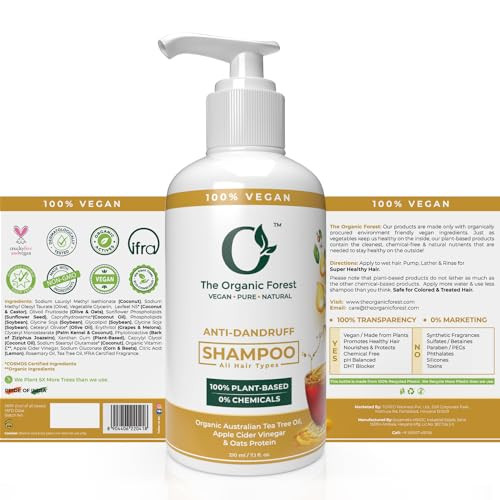 Anti-Dandruff Shampoo - Sulfate-Free, Dry Scalp Soothing, Itchy Relief, Tea Tree Oil & Apple Cider Vinegar, Paraben Free - Best for Flakes, Itching &