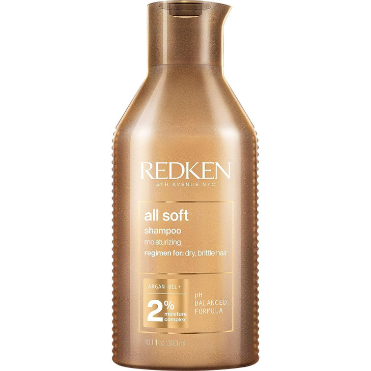 Redken All Soft Shampoo - Moisturizes & Hydrates Dry, Brittle Hair, Gently Cleanses and Softens, With Argan Oil, Safe For Color-Treated Hair, 10.1 Fl