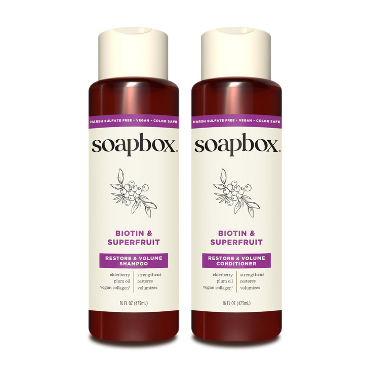 Soapbox Biotin & Superfruit Shampoo & Conditioner Set with Vegan Collagen, Aloe and Shea Butter, Pack of 2 Harsh Sulfate Free, Paraben & Silicone Fre