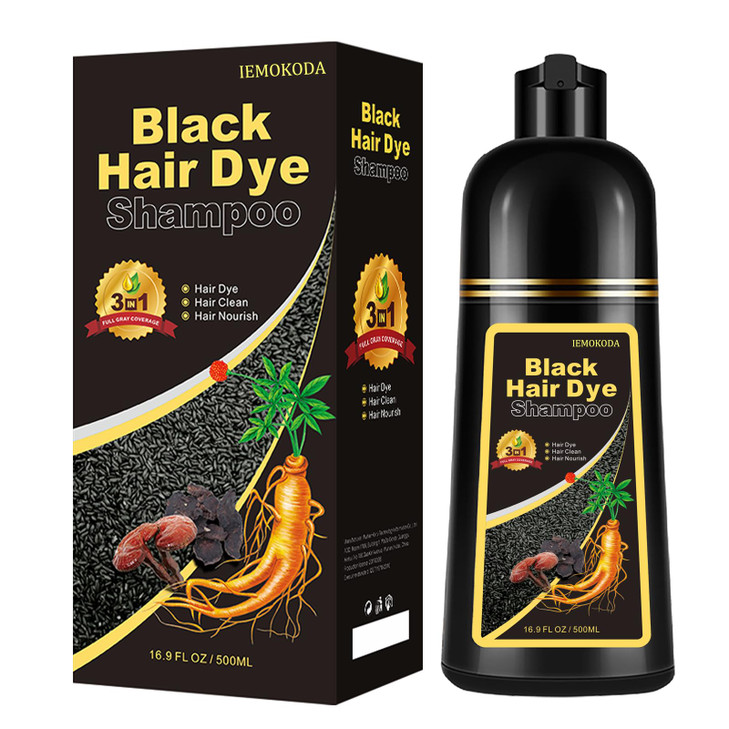 Natural Black Hair Shampoo, Hair Dye Shampoo 3 in 1, Shampoo Para Canas for Men Women, Hair Dye 100% Gray Coverage for All Hair Types 16.9 Fl Oz (Bla
