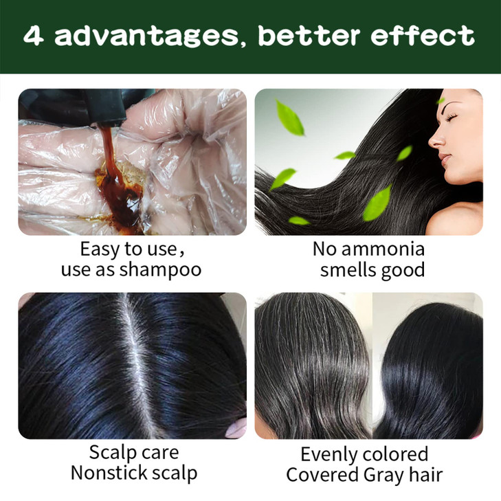 Black Hair Dye Shampoo for Gray Hair Augeo Instant Hair Color Shampoo 3 in 1 for Women and Men, Herbal Ingredients 100% Grey Hair Coverage 500ML