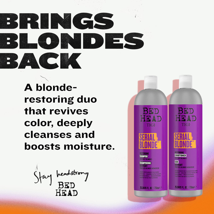 TIGI Bed Head Serial Blonde Restoring Shampoo & Conditioner Set for Damaged Blonde Hair, Hydrolyzed Keratin, 25.36 fl oz, 2 Pack