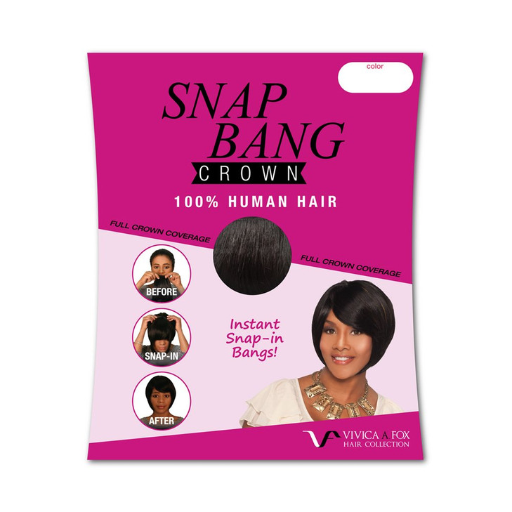 Vivica A. Fox SNAP BANG CROWN, 100% Human Hair, Clip-In Crown, Snap-In Head Bangs for Quick Styling, Thick Fake Bangs and Hairpiece for Women, Heat R