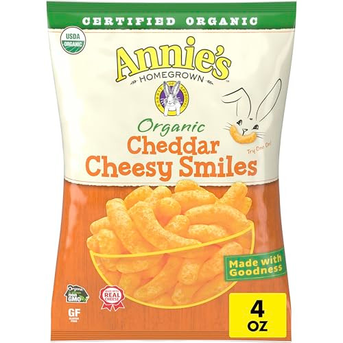 Annie's Organic Cheddar Cheesy Smiles, Baked Corn Puffs, Gluten Free, 4 oz