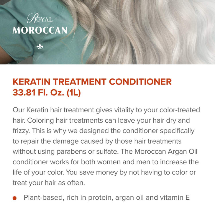 Royal Moroccan Keratin Conditioner Color Protection (1000 ml / 33.8 oz) Organic Argan Oil | Moisturizing Smoothing Keratin Conditioner Paraben & Sulf