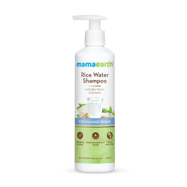 MAMAEARTH Rice Water Shampoo with Rice Water & Keratin, 8.45 Fl Oz (250ml)