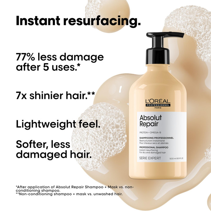 L'Oréal Professionnel Paris Absolut Repair Shampoo  Nourishing Protein Shampoo For Dry, Damaged Hair, Repairs Damage and Provides Shine, 16.9 Fl Oz