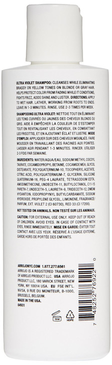 ARROJO Ultra Violet Purple Shampoo (8.5 oz) Hair Shampoo for Color Treated Hair to Eliminate Brassy & Yellow Tones Purple Shampoo for Blonde Hair w/
