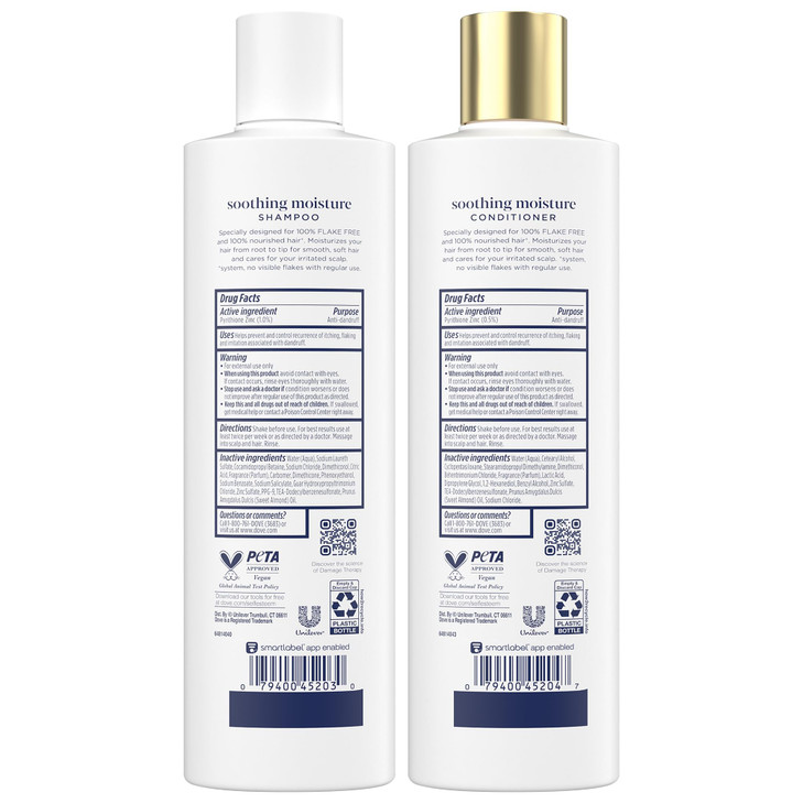 Dove Anti-Dandruff Shampoo and Conditioner Set  Soothing Moisture with Pyrithione Zinc + Sweet Almond Oil for Hair, 12 Oz Ea