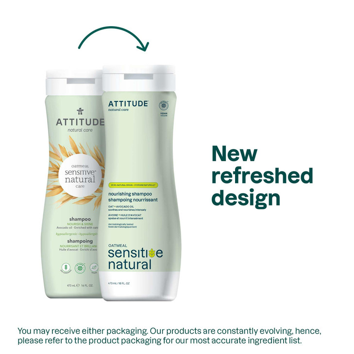 ATTITUDE Hair Shampoo for Sensitive Dry Scalp, EWG Verified, Soothing Oat, Dry and Damaged Hair, Naturally Derived Ingredients, Vegan and Plant-Based