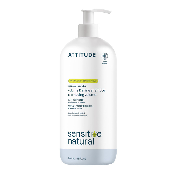 ATTITUDE Hair Shampoo for Sensitive Dry Scalp, EWG Verified, Soothing Oat, For Thin Hair, Naturally Derived Ingredients, Vegan and Plant-Based, Volum