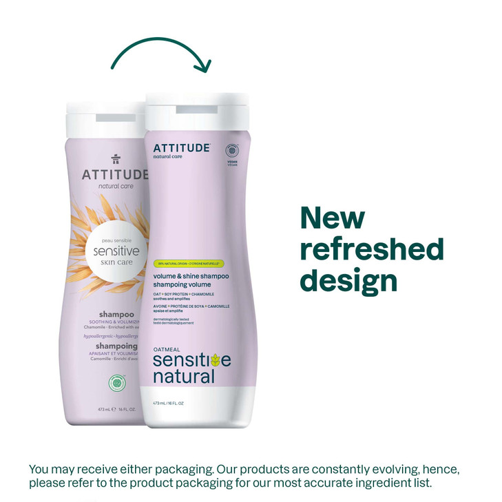 ATTITUDE Hair Shampoo for Sensitive Dry Scalp, EWG Verified, Soothing Oat, For Thin Hair, Naturally Derived Ingredients, Vegan and Plant-Based, Volum