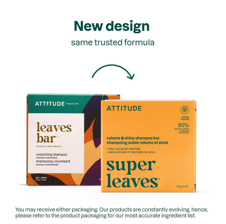 ATTITUDE Volume & Shine Shampoo Bar, Natural Origin, for Thin and Flat Hair, Soy Protein & Red Clay, EWG Verified & Clean Ingredients, Vegan, Orange