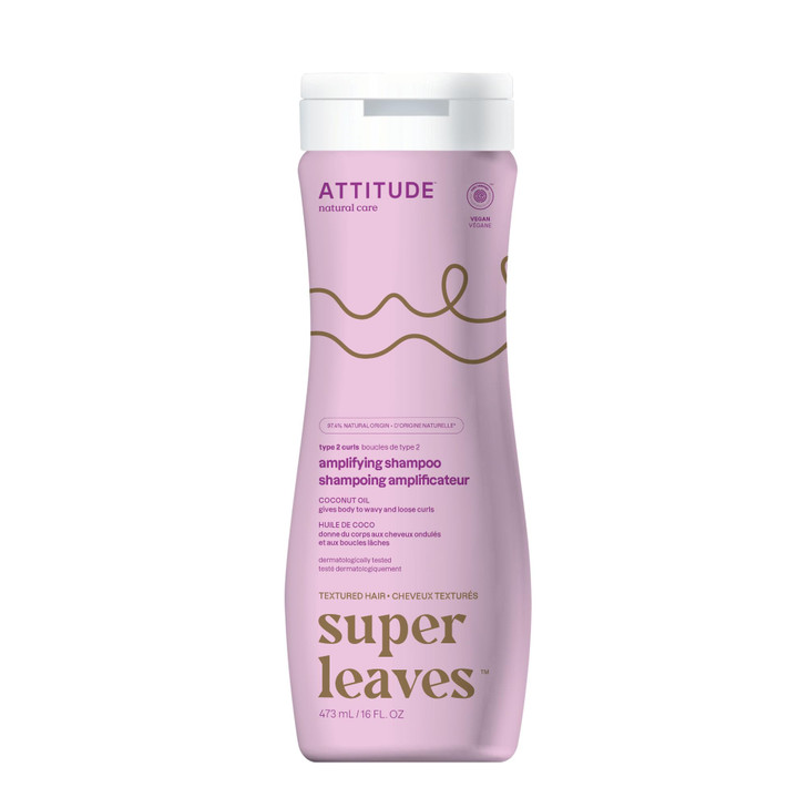 ATTITUDE Amplifying Shampoo for Curly Hair with Coconut Oil, EWG Verified, Vegan and Naturally Derived Ingredients, 2a, 2b, 2c Curl Type, Gives body