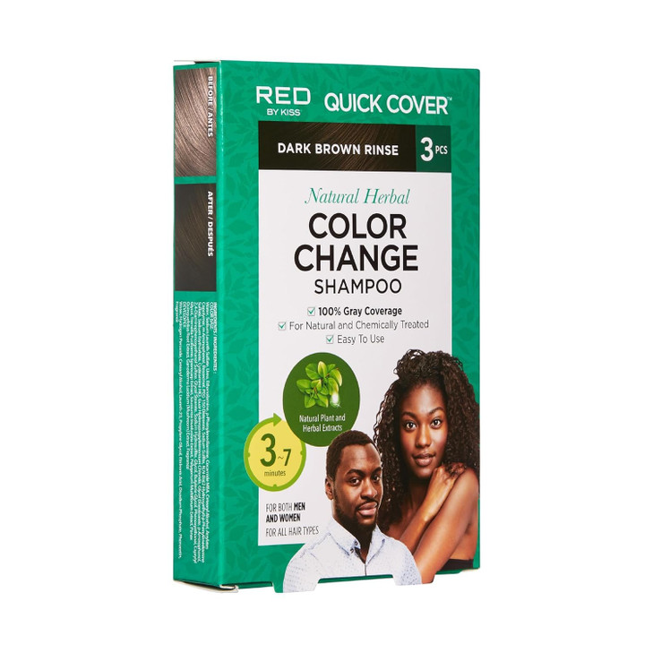 Red by Kiss Color Change Shampoo  Permanent Hair Color with 100% Gray Coverage, Quick 7-10 Minute Formula, No Tools Needed, Herbal Extracts, Include