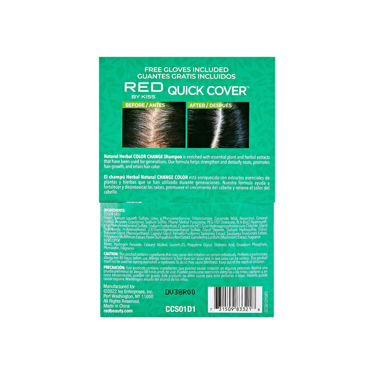 Red by Kiss Color Change Shampoo  Permanent Hair Color with 100% Gray Coverage, Quick 7-10 Minute Formula, No Tools Needed, Herbal Extracts, Include