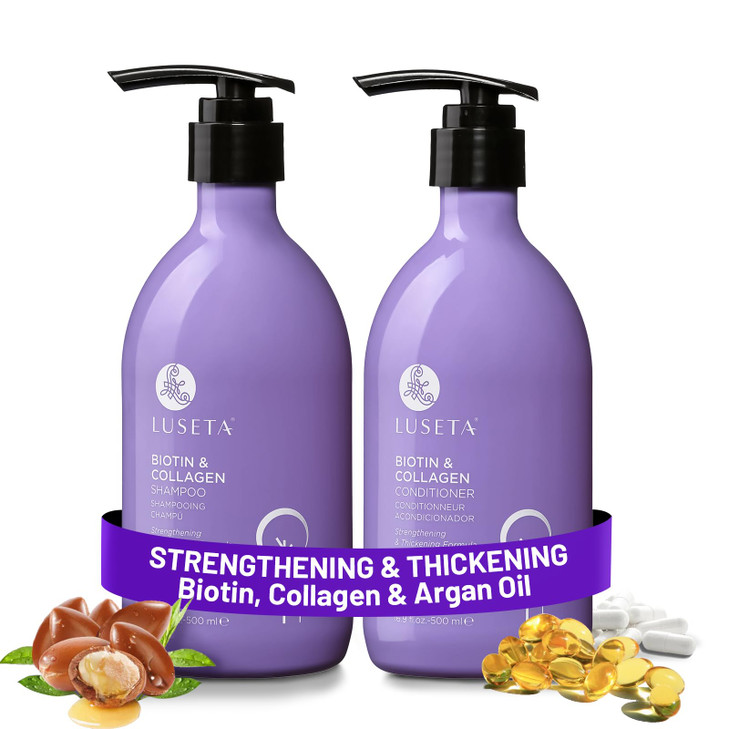 Luseta Biotin Shampoo and Conditioner for Hair - Thickening Shampoo for Thinning Hair- Infused with Argan Oil to Damaged Dry Hair - Sulfate Free Para